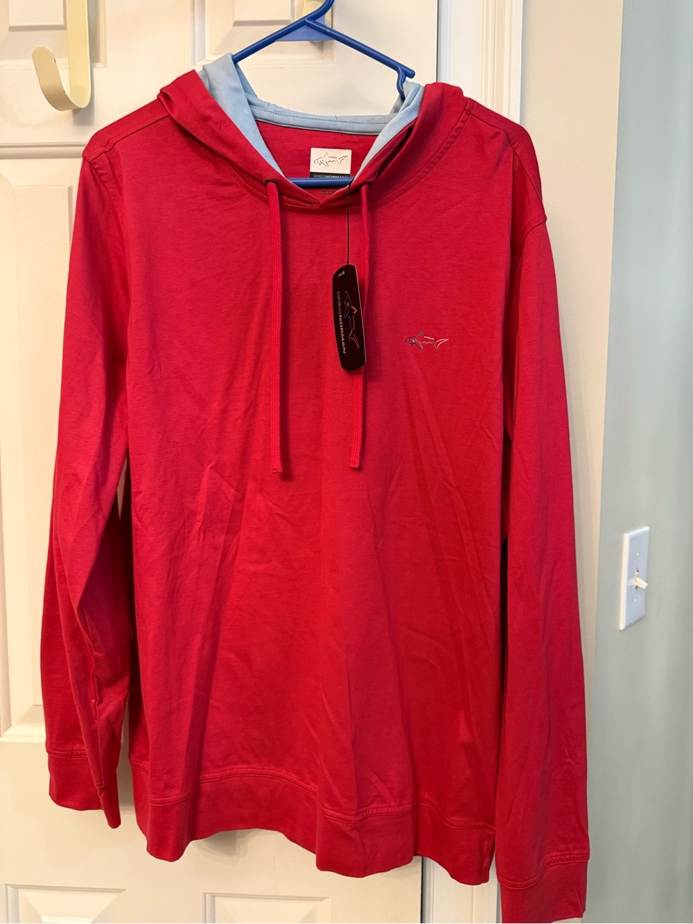 NWT Greg Norman Pullover Hooded Long-Sleeve Shirt with Light Blue Liner